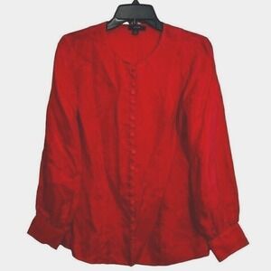 J.Crew Red Satin Button-Down Blouse Size 2 Long Sleeve Career Work Top Corpcore‎